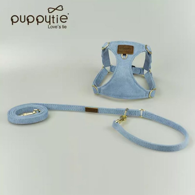 puppytie 胸背+牽繩組 粉藍CP 藍色 (防止暴衝|穿戴舒適)