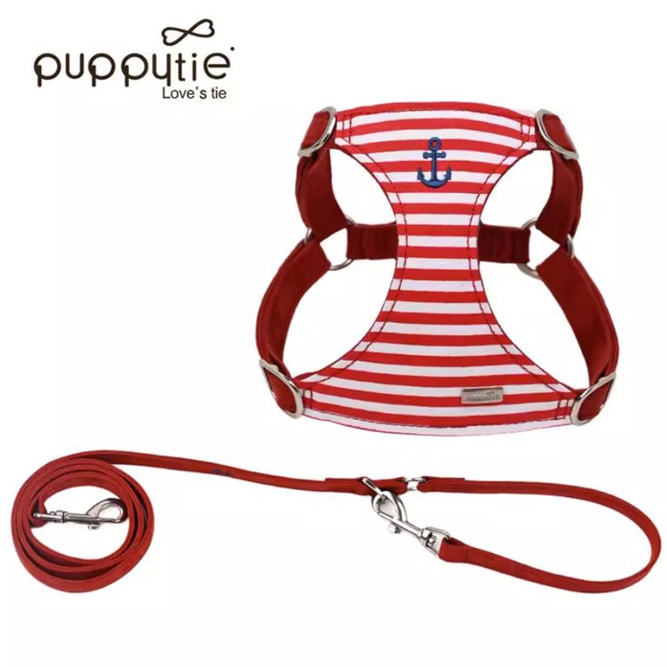 puppytie 胸背+牽繩組 海軍風 水手红 (防止暴衝|穿戴舒適)