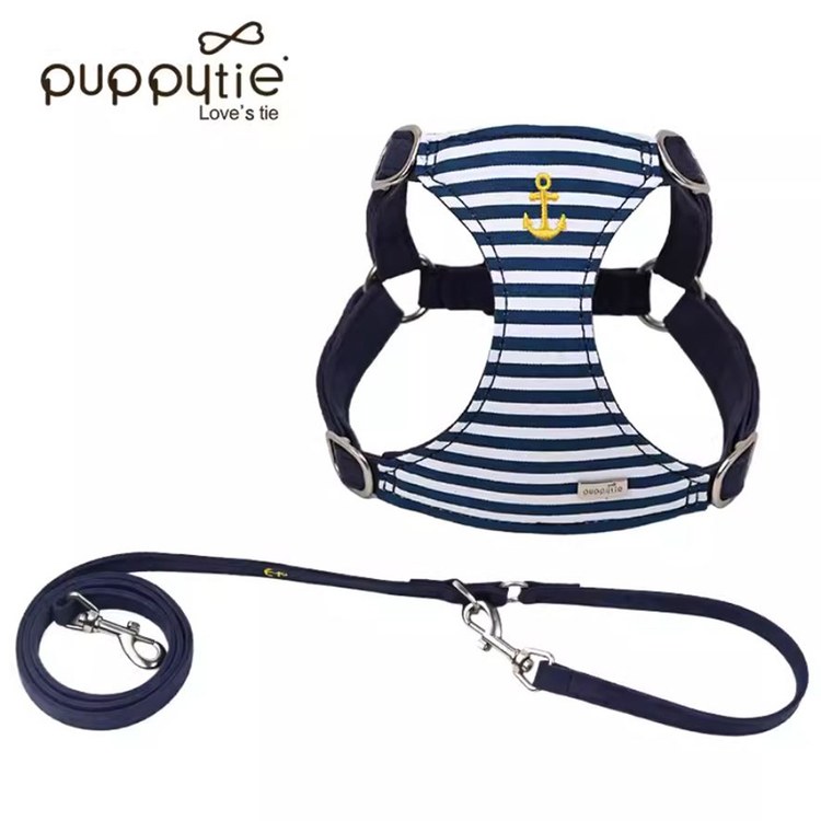 puppytie 胸背+牽繩組 海軍風 海軍藍 (防止暴衝|穿戴舒適)