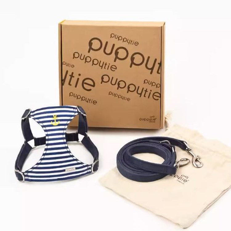 puppytie 胸背+牽繩組 海軍風 海軍藍 (防止暴衝|穿戴舒適)