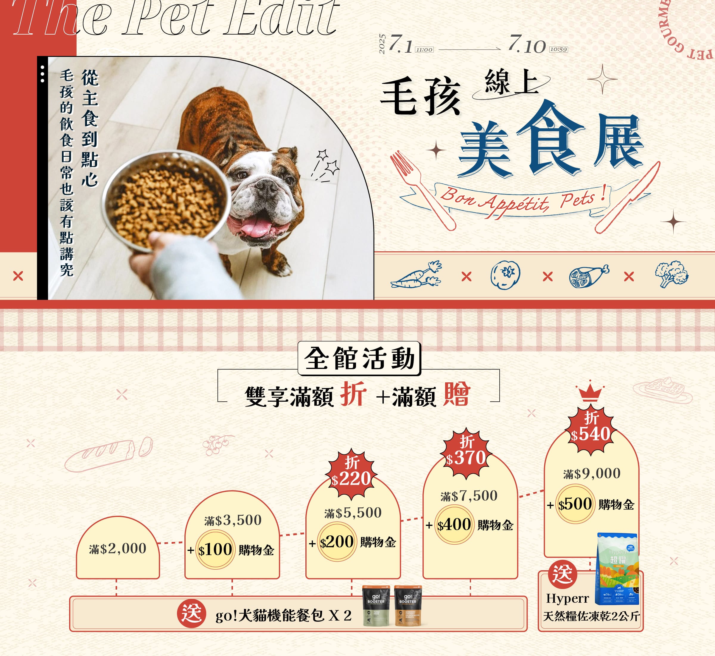 SofyDOG毛孩線上美食寵物展，滿額折扣再送好禮，go! 餐包與 Hyperr 天然糧